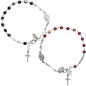Bracelet argent 925 °/°° ajustable sur chaine, grains facettes Ø 3 mm (3 g) avec medaille VM & croix + boîte. 2 teintes dispos.